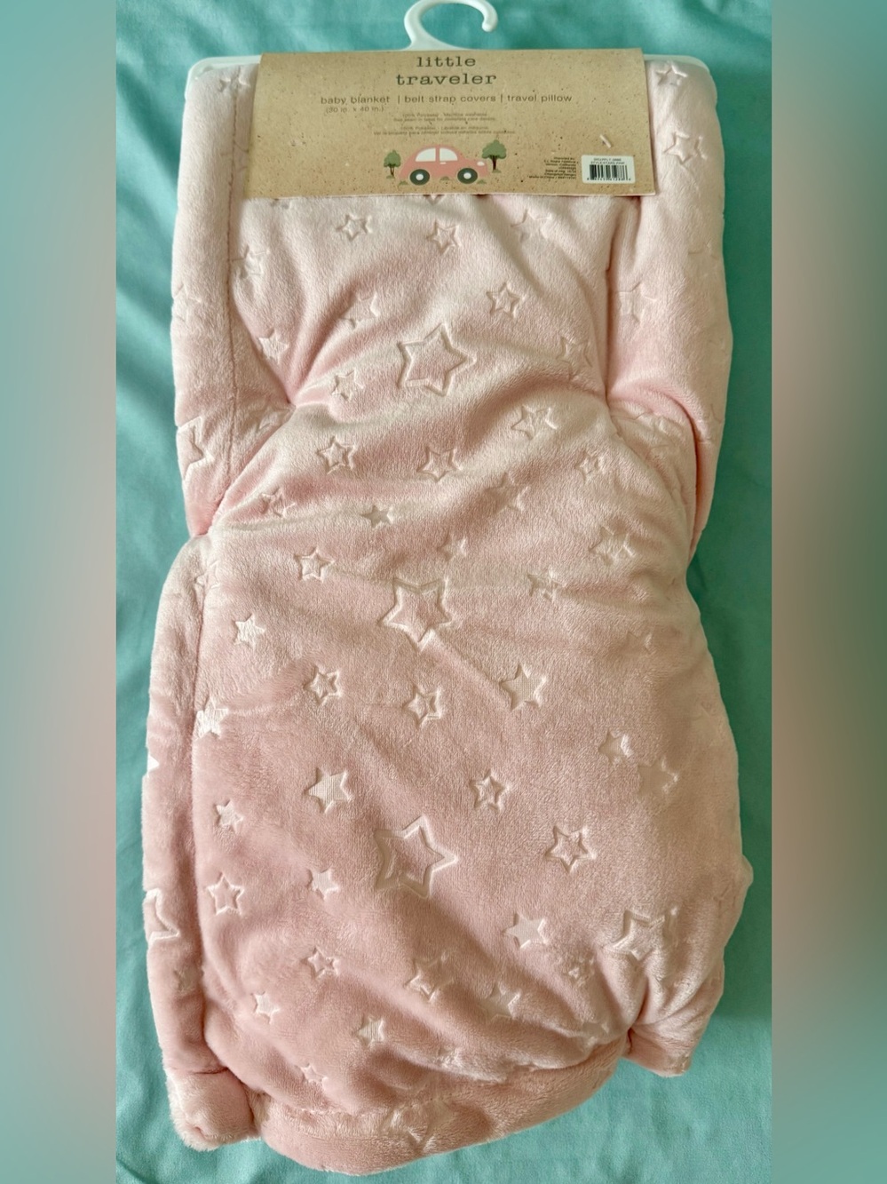 Little Traveler Light Pink Star Baby Blanket, Strap Covers & Travel Pillow Set - Picture 5 of 6